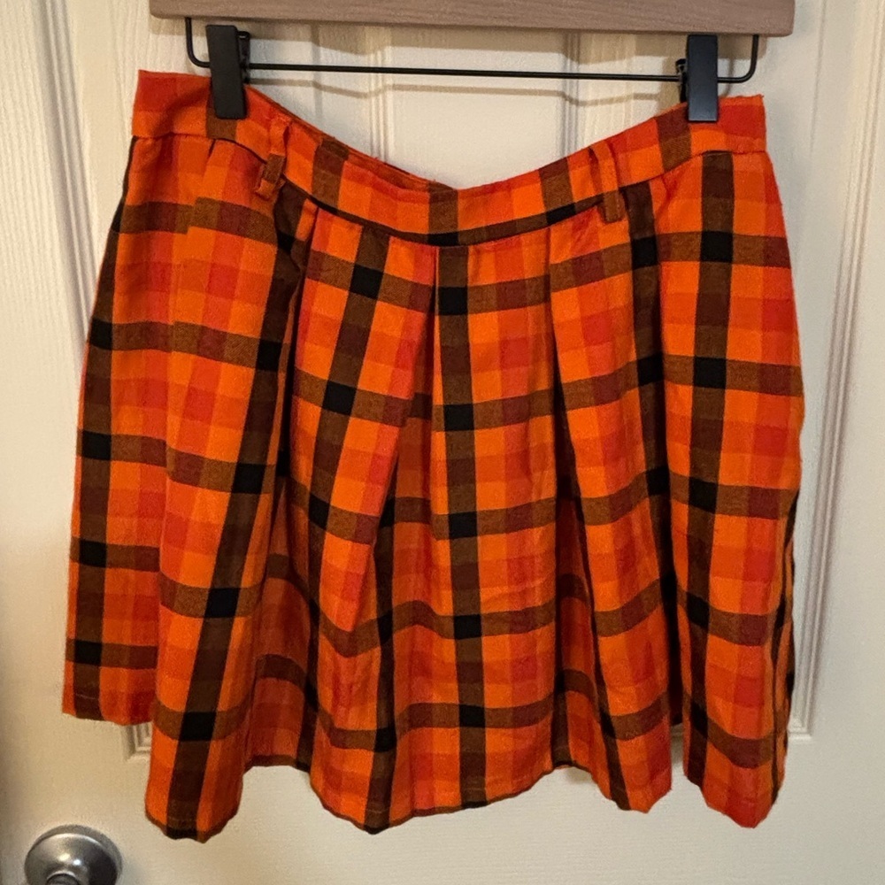 Hot Topic Plaid Skirt Pleated Orange Black Punk Goth Schoolgirl Cosplay Lined - Picture 3 of 8